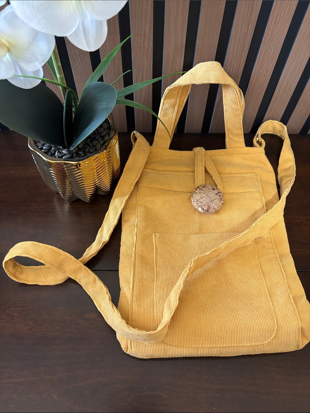 Unbranded Mustard Yellow Corduroy Crossbody Tote